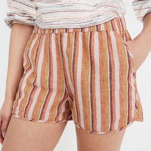 MADEWELL Linen Blend Printed Pull-On Shorts Rainbow Stripe